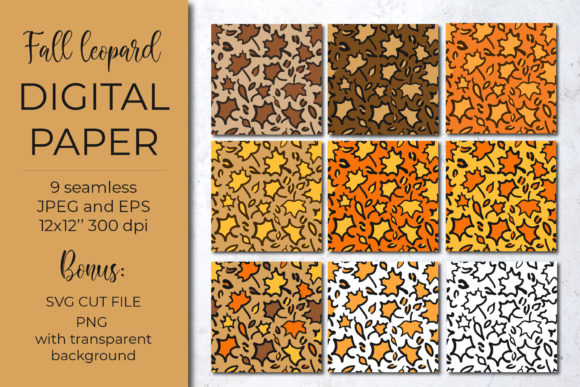Leopard Digital Paper: Fall Maple Leaves for Modern Web Design