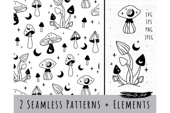 Magic Mushroom Seamless Pattern and SVG for Crafting