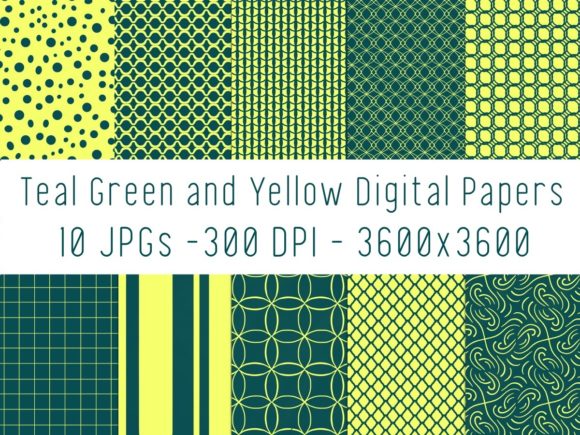 Teal Green and Yellow Digital Papers Review